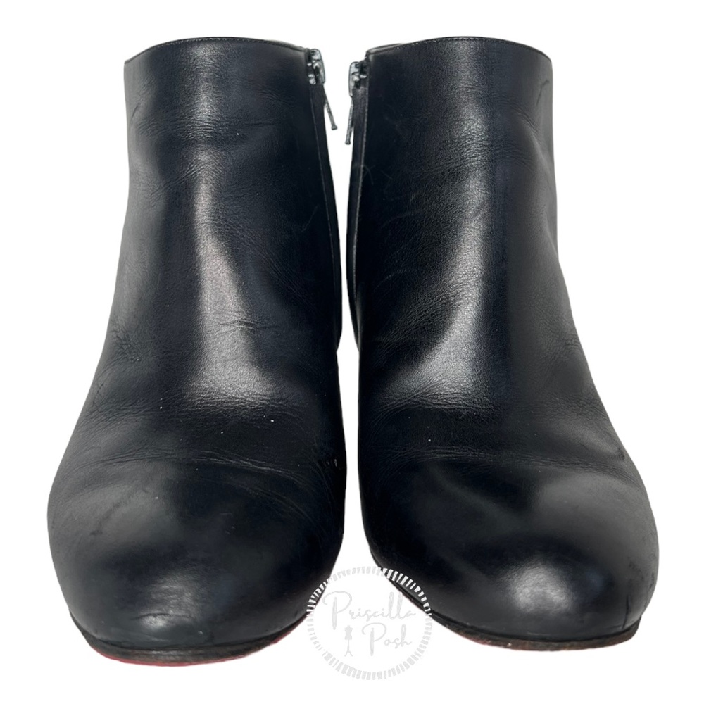 Christian Louboutin Black Leather Heeled Ankle Boots Booties 35.5 Rubber Sole - Picture 5 of 10